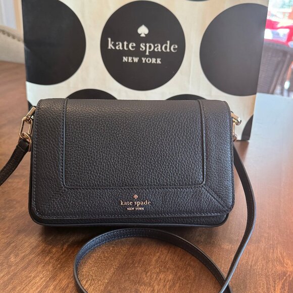 Kate Spade Lena Mini Crossbody KH784 Black Pebbled Leather NWT - Picture 1 of 6